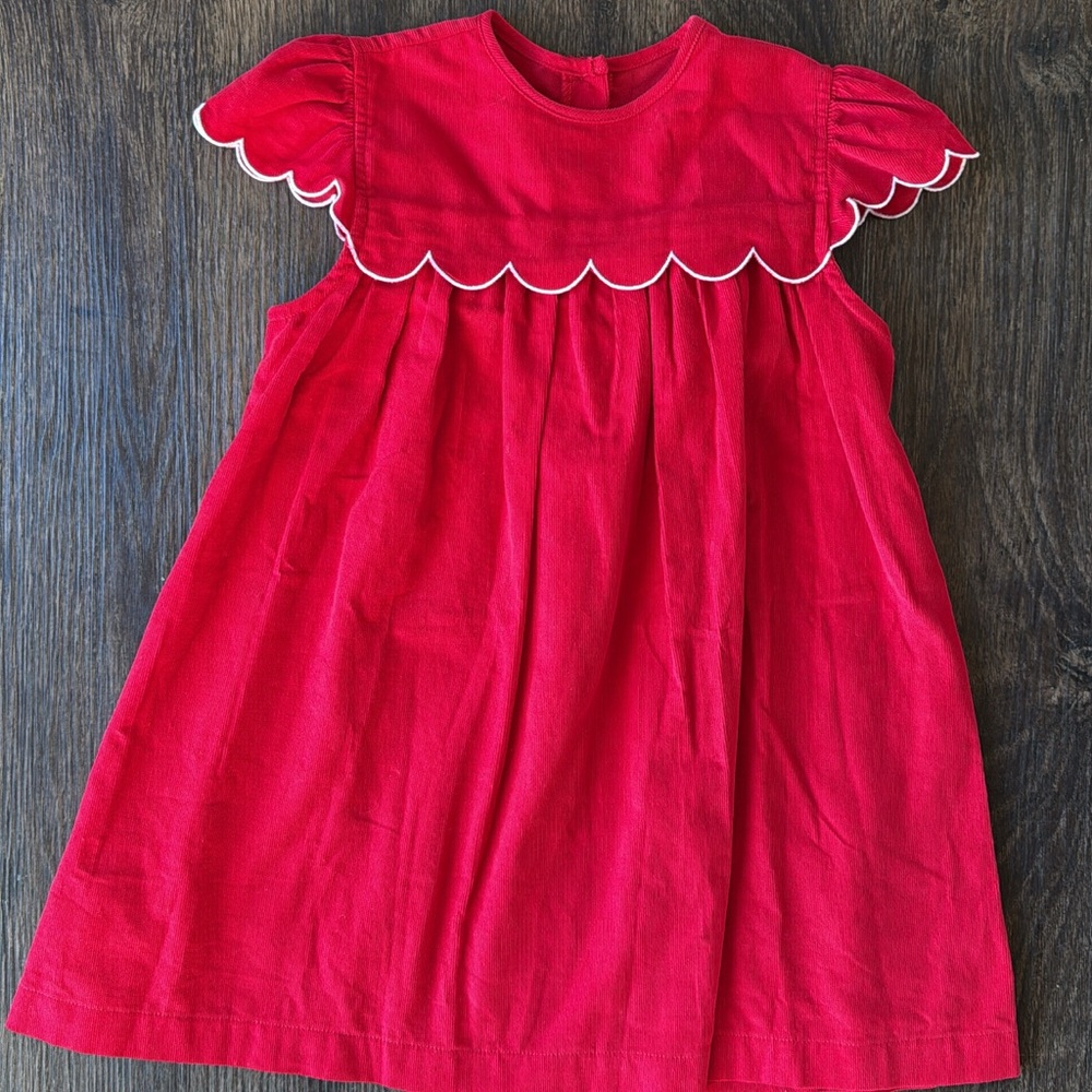Bella Bliss Red Corduroy Scalloped Dress